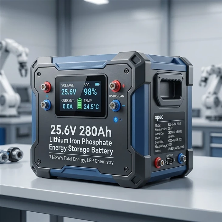 25,6V 280Ah litiumjernfosfatenergilagringsbatteri